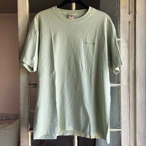 Sporty & Rich Mint Green Gold Logo Embroidered Short Sleeve Cotton T-Shirt